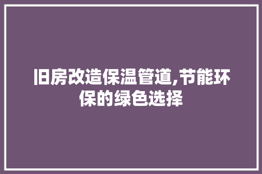 旧房改造保温管道,节能环保的绿色选择
