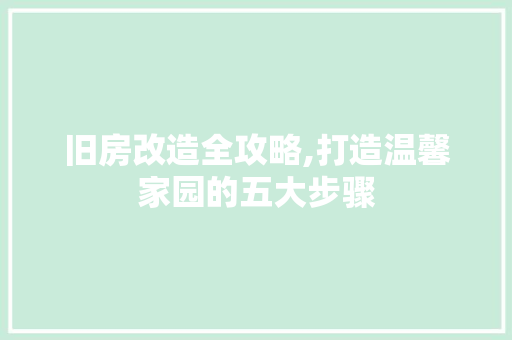 旧房改造全攻略,打造温馨家园的五大步骤