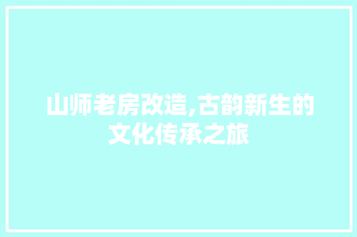 山师老房改造,古韵新生的文化传承之旅