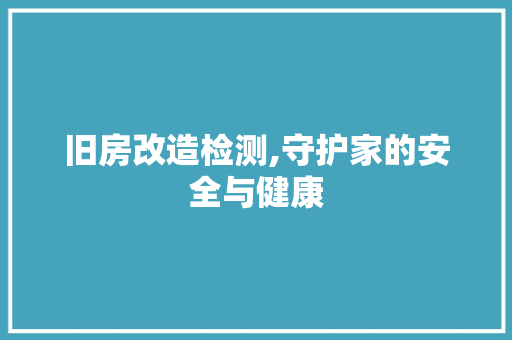 旧房改造检测,守护家的安全与健康