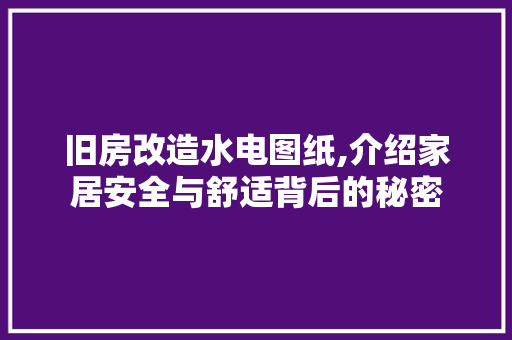 旧房改造水电图纸,介绍家居安全与舒适背后的秘密
