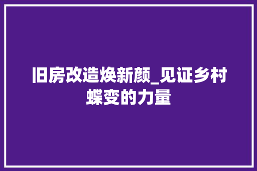 旧房改造焕新颜_见证乡村蝶变的力量