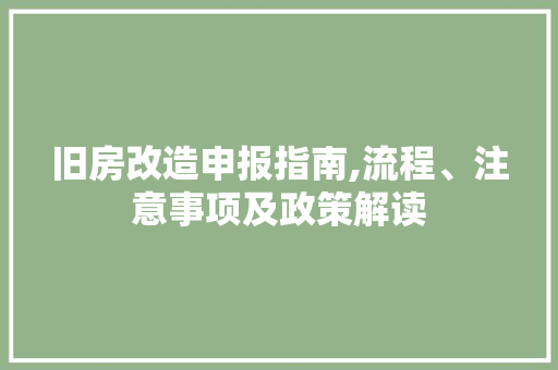 旧房改造申报指南,流程、注意事项及政策解读