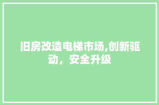 旧房改造电梯市场,创新驱动，安全升级