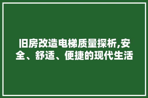 旧房改造电梯质量探析,安全、舒适、便捷的现代生活新选择