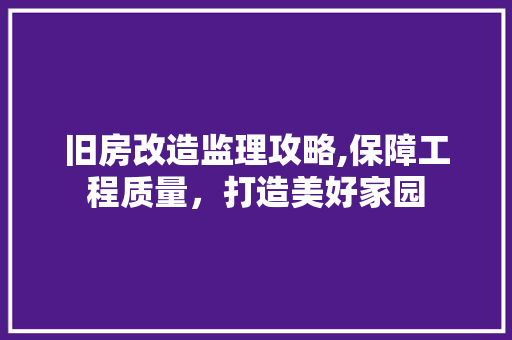 旧房改造监理攻略,保障工程质量，打造美好家园