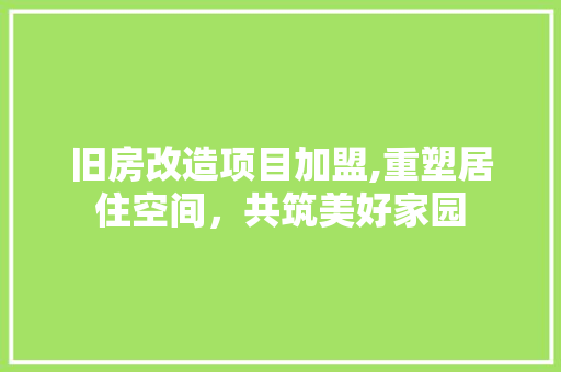 旧房改造项目加盟,重塑居住空间，共筑美好家园