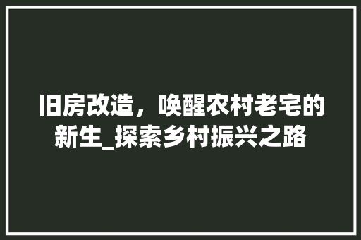 旧房改造，唤醒农村老宅的新生_探索乡村振兴之路