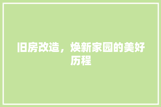旧房改造，焕新家园的美好历程