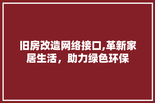 旧房改造网络接口,革新家居生活，助力绿色环保
