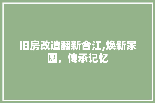 旧房改造翻新合江,焕新家园，传承记忆