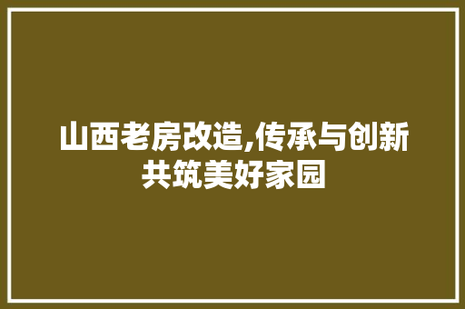 山西老房改造,传承与创新共筑美好家园