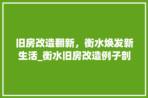 旧房改造翻新，衡水焕发新生活_衡水旧房改造例子剖析