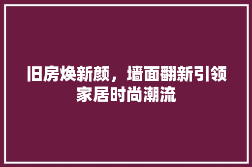 旧房焕新颜，墙面翻新引领家居时尚潮流