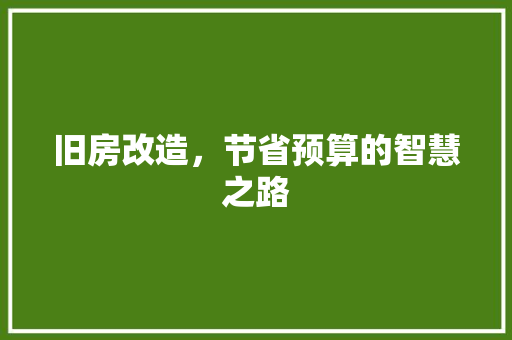 旧房改造，节省预算的智慧之路