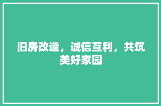 旧房改造，诚信互利，共筑美好家园