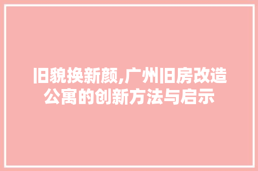 旧貌换新颜,广州旧房改造公寓的创新方法与启示