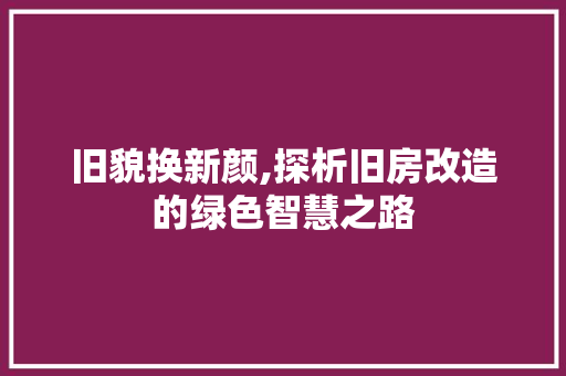 旧貌换新颜,探析旧房改造的绿色智慧之路