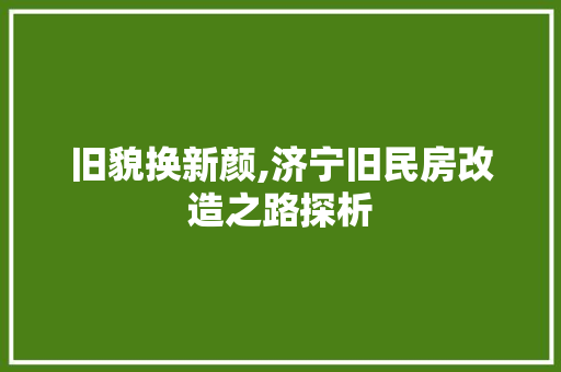 旧貌换新颜,济宁旧民房改造之路探析