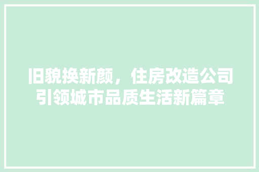 旧貌换新颜，住房改造公司引领城市品质生活新篇章