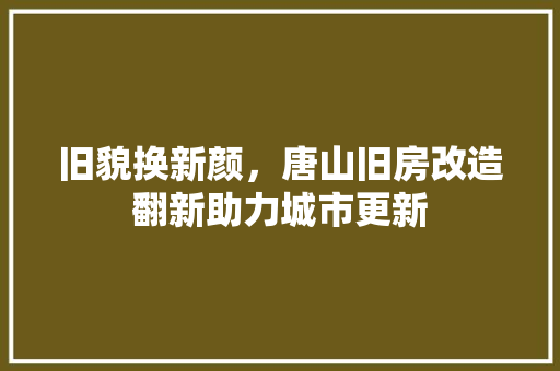 旧貌换新颜，唐山旧房改造翻新助力城市更新