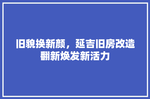 旧貌换新颜，延吉旧房改造翻新焕发新活力