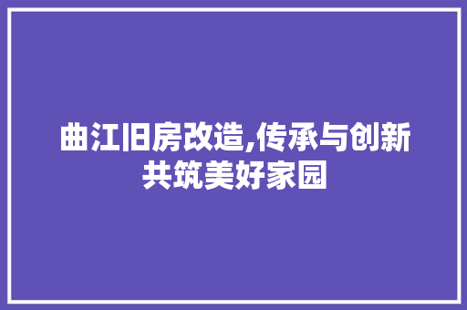 曲江旧房改造,传承与创新共筑美好家园