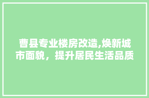 曹县专业楼房改造,焕新城市面貌，提升居民生活品质