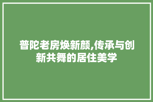 普陀老房焕新颜,传承与创新共舞的居住美学