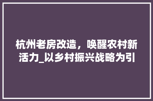 杭州老房改造，唤醒农村新活力_以乡村振兴战略为引领