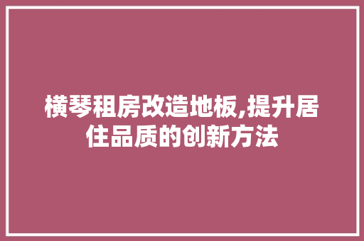 横琴租房改造地板,提升居住品质的创新方法