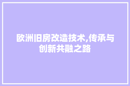 欧洲旧房改造技术,传承与创新共融之路