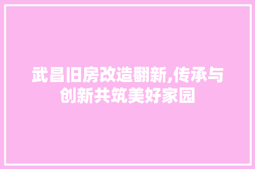 武昌旧房改造翻新,传承与创新共筑美好家园