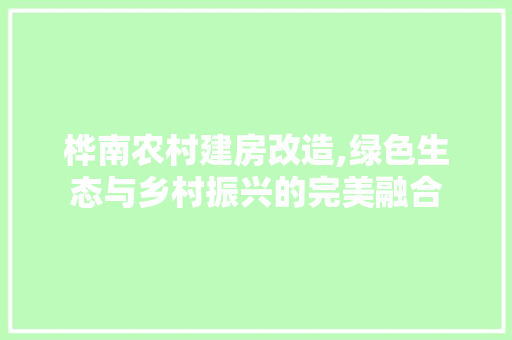 桦南农村建房改造,绿色生态与乡村振兴的完美融合