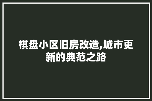 棋盘小区旧房改造,城市更新的典范之路