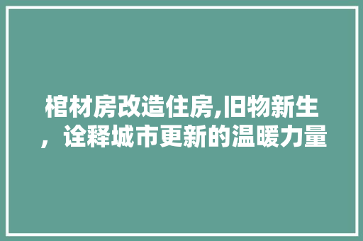 棺材房改造住房,旧物新生，诠释城市更新的温暖力量