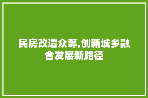 民房改造众筹,创新城乡融合发展新路径