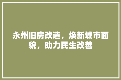 永州旧房改造，焕新城市面貌，助力民生改善