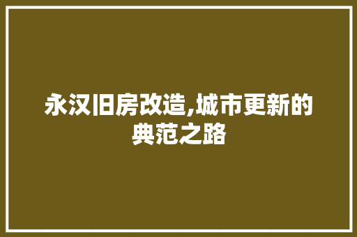 永汉旧房改造,城市更新的典范之路
