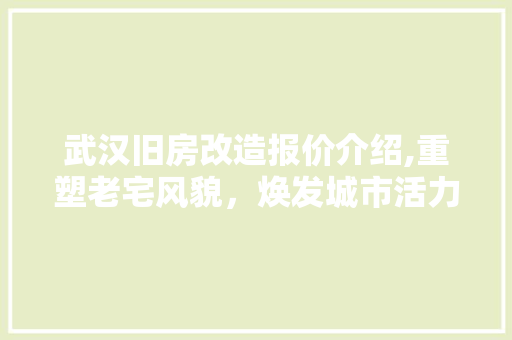 武汉旧房改造报价介绍,重塑老宅风貌，焕发城市活力