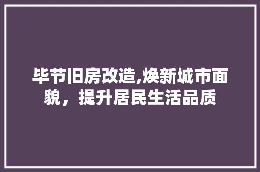 毕节旧房改造,焕新城市面貌，提升居民生活品质