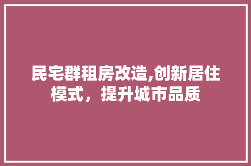 民宅群租房改造,创新居住模式，提升城市品质