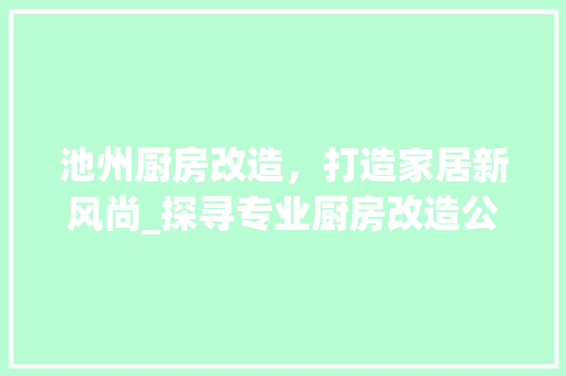 池州厨房改造，打造家居新风尚_探寻专业厨房改造公司的奥秘