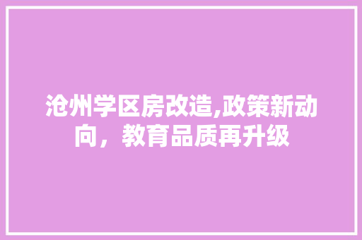 沧州学区房改造,政策新动向，教育品质再升级