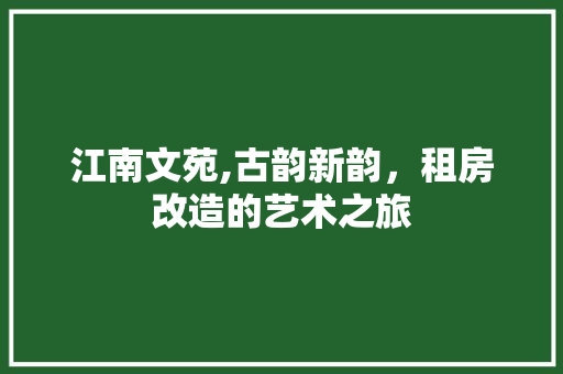 江南文苑,古韵新韵，租房改造的艺术之旅
