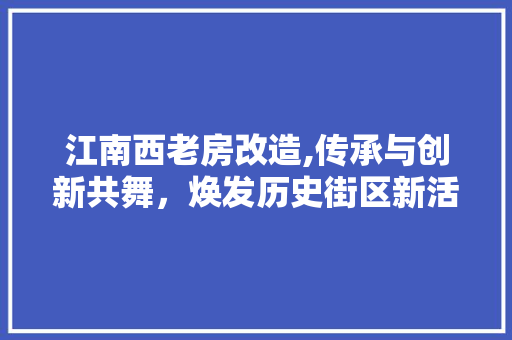 江南西老房改造,传承与创新共舞，焕发历史街区新活力