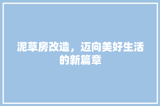 泥草房改造，迈向美好生活的新篇章