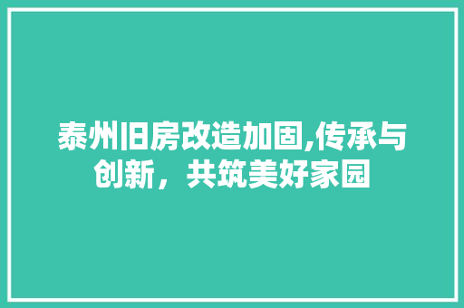 泰州旧房改造加固,传承与创新，共筑美好家园