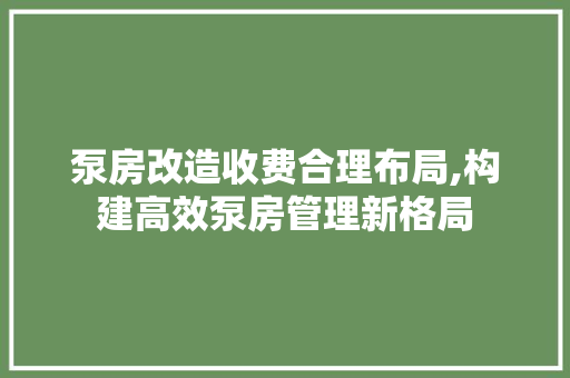 泵房改造收费合理布局,构建高效泵房管理新格局