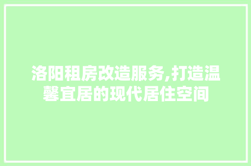 洛阳租房改造服务,打造温馨宜居的现代居住空间